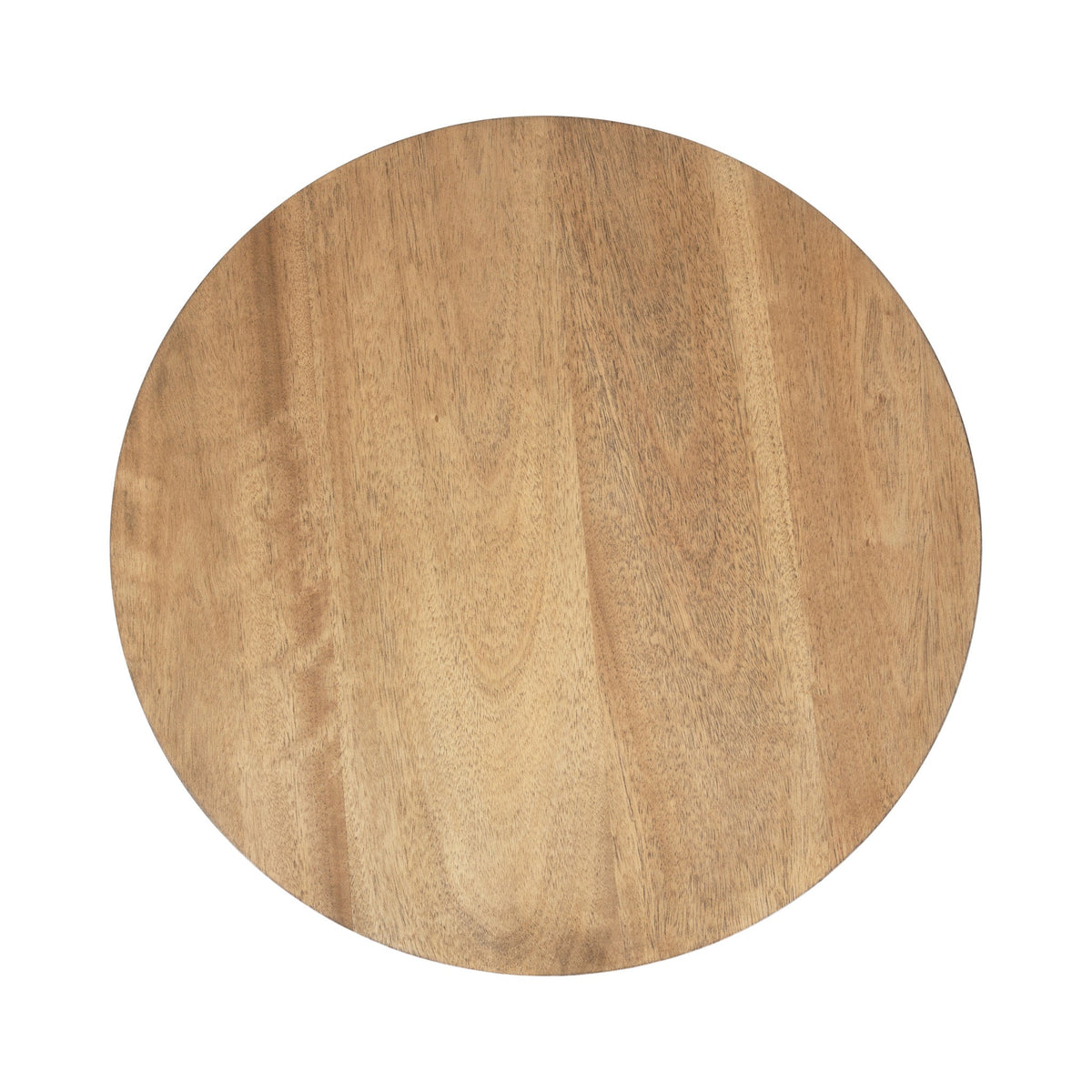 Round wooden table top with natural wood grain patterns in warm brown tones, viewed from above against a white background.