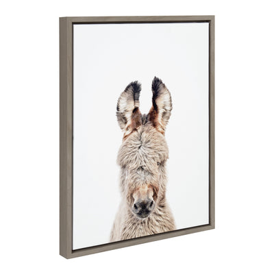 Framed Sylvie Animal Studio Burro Portrait canvas art by Amy Peterson, showing close up of a burro's face in neutral colors