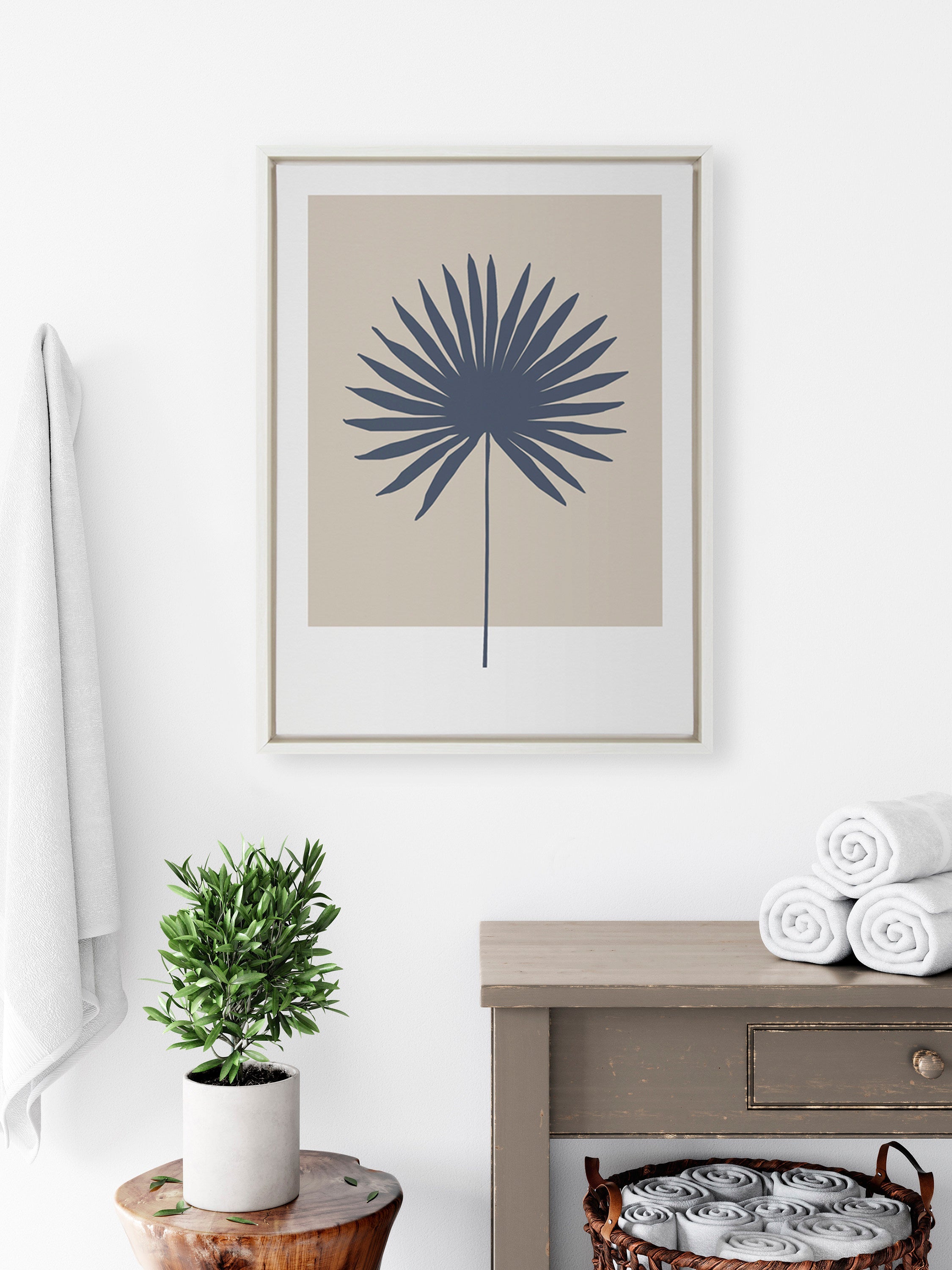Sylvie Muted Tan and Blue Colorblock Botanical Palm Framed Canvas by kateandlaurel - product image 10 for Resin Society