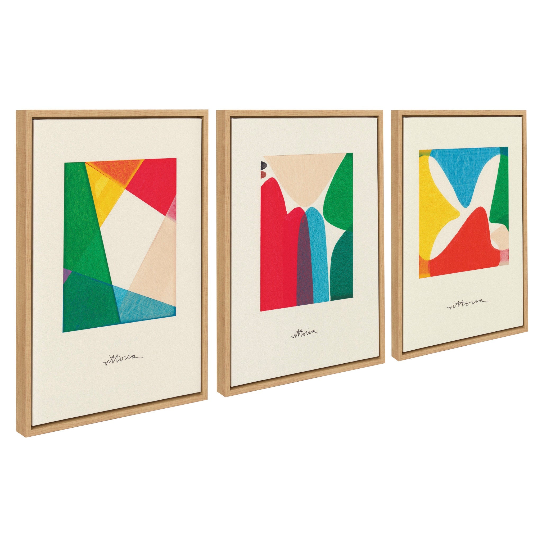 Sylvie Bright Modern Colorful Abstract Series Framed Canvas Art Set by Amber Vittoria showing colorful abstract shapes in a floating polystyrene frame