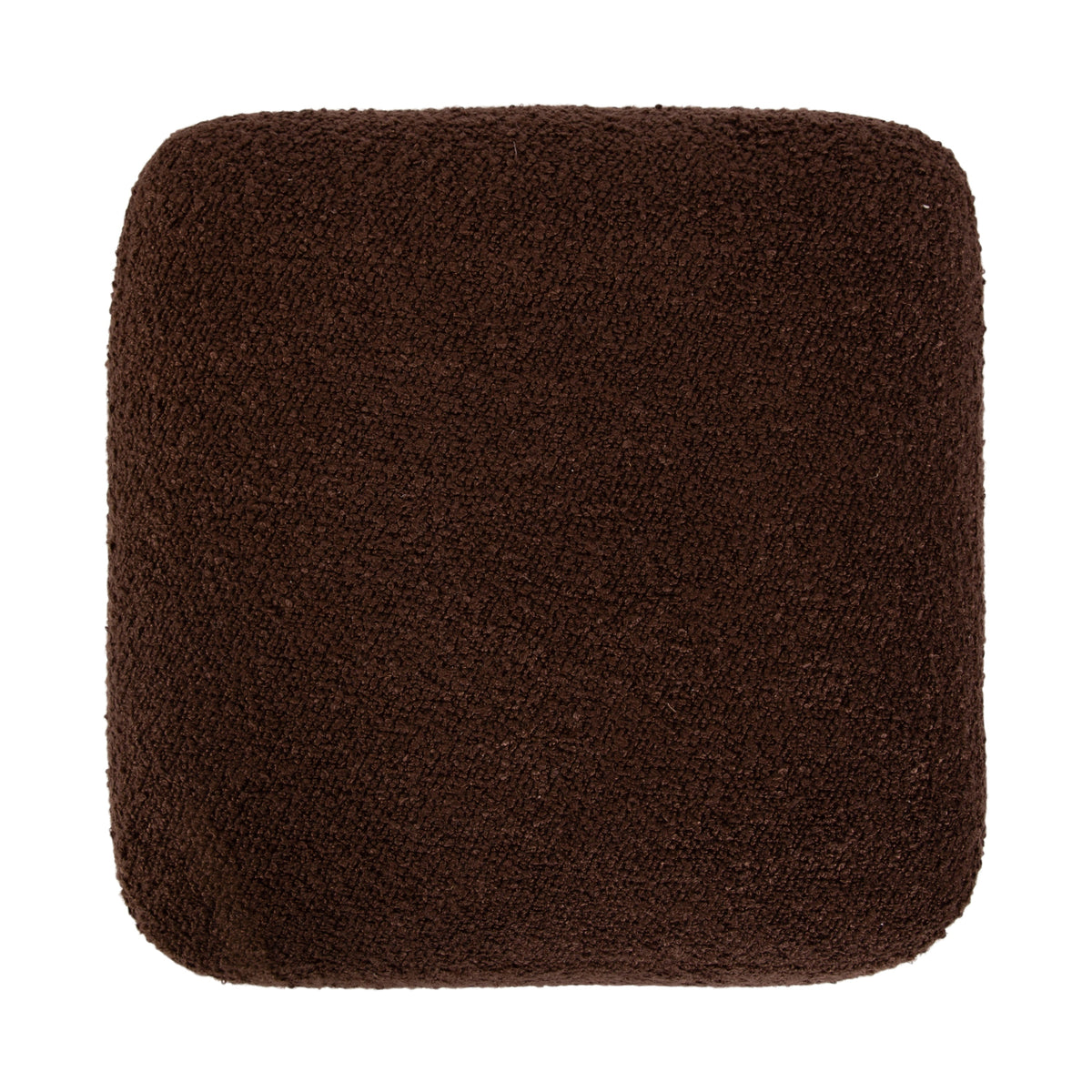 Square ottoman cushion with rounded corners featuring a textured, deep brown fabric surface, shown from above on a white background.