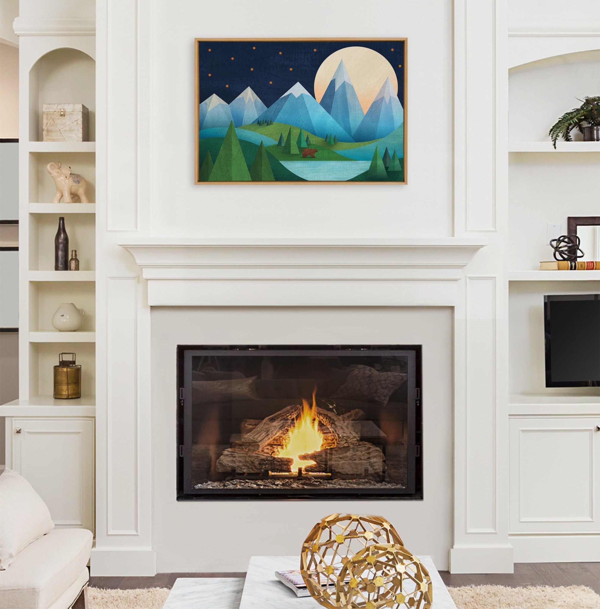 Sylvie Moonlight Mountains Bear Lake Framed Canvas by Carey Copeland