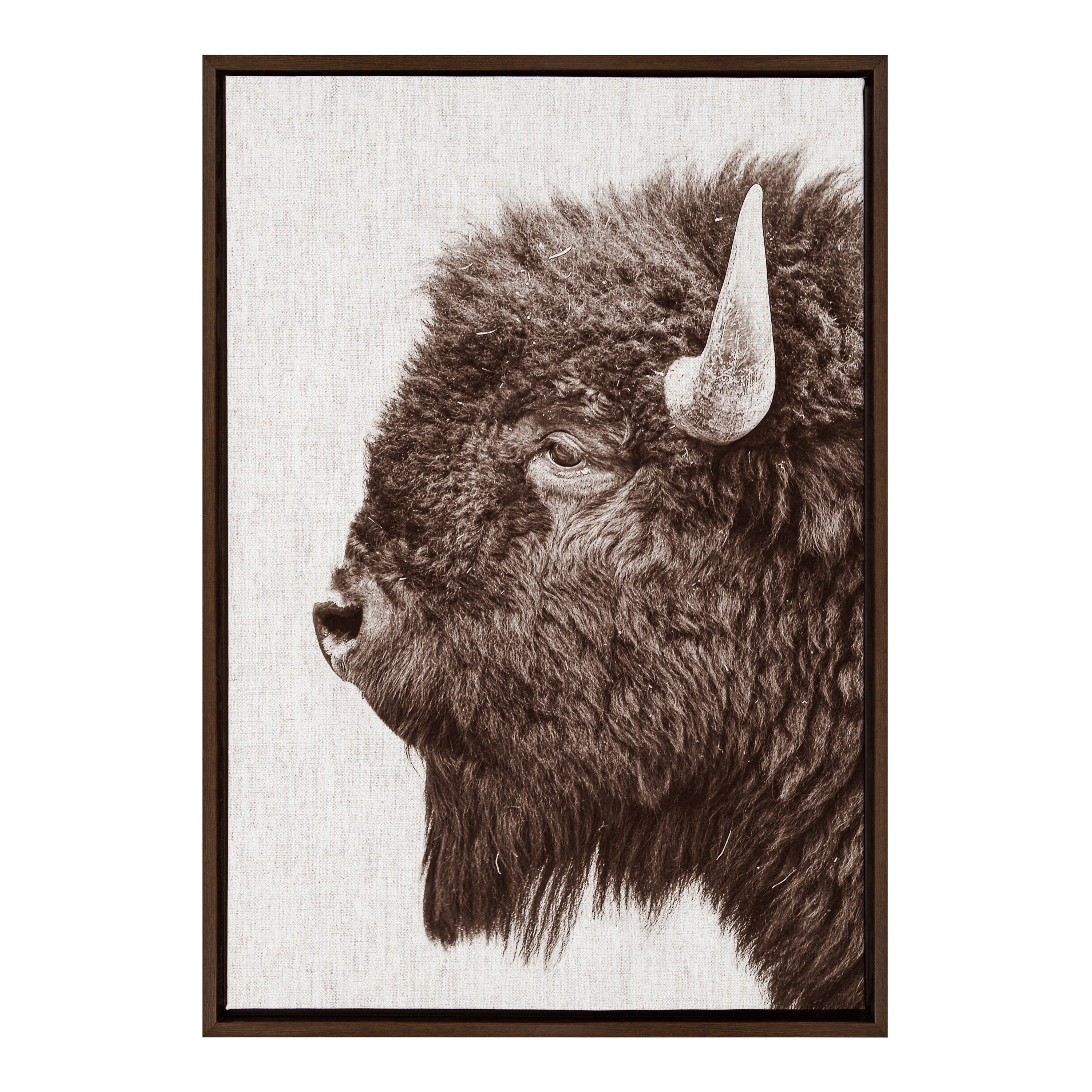 Sylvie Bison Profile Woven Neutral Linen Framed Canvas by Amy Peterson Art Studio