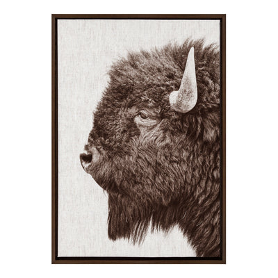 Sylvie Bison Profile Woven Neutral Linen Framed Canvas by Amy Peterson Art Studio
