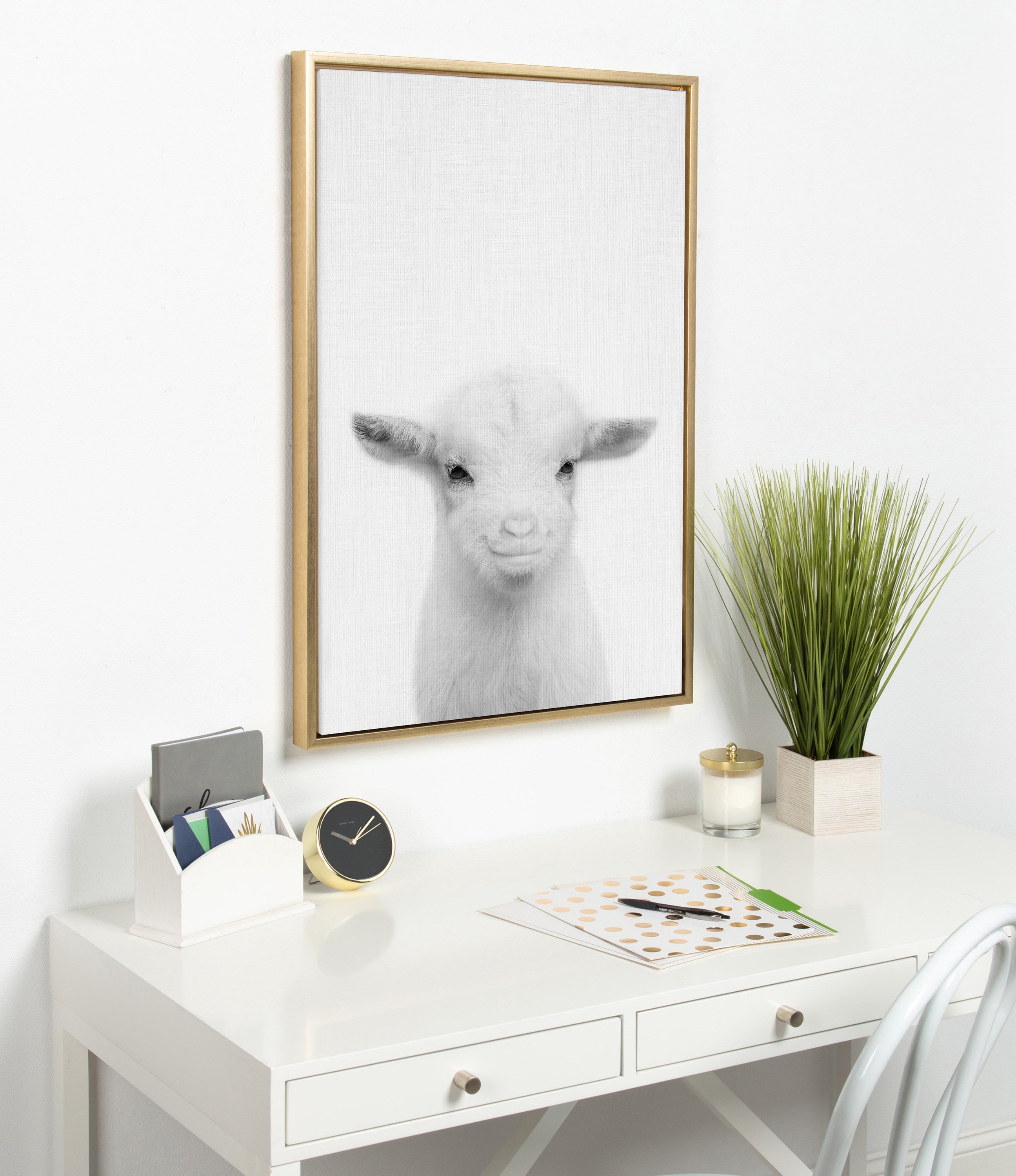 Sylvie Baby Goat Framed Canvas by Simon Te Tai by kateandlaurel - product image 11 for Resin Society