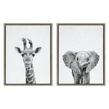 Sylvie Baby Giraffe and Elephant Framed Canvas Art Set by Simon Te of by kateandlaurel - main product image for Resin Society
