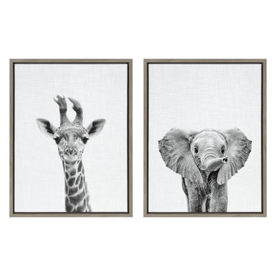 Sylvie Baby Giraffe and Elephant Framed Canvas Art Set by Simon Te of by kateandlaurel - main product image for Resin Society