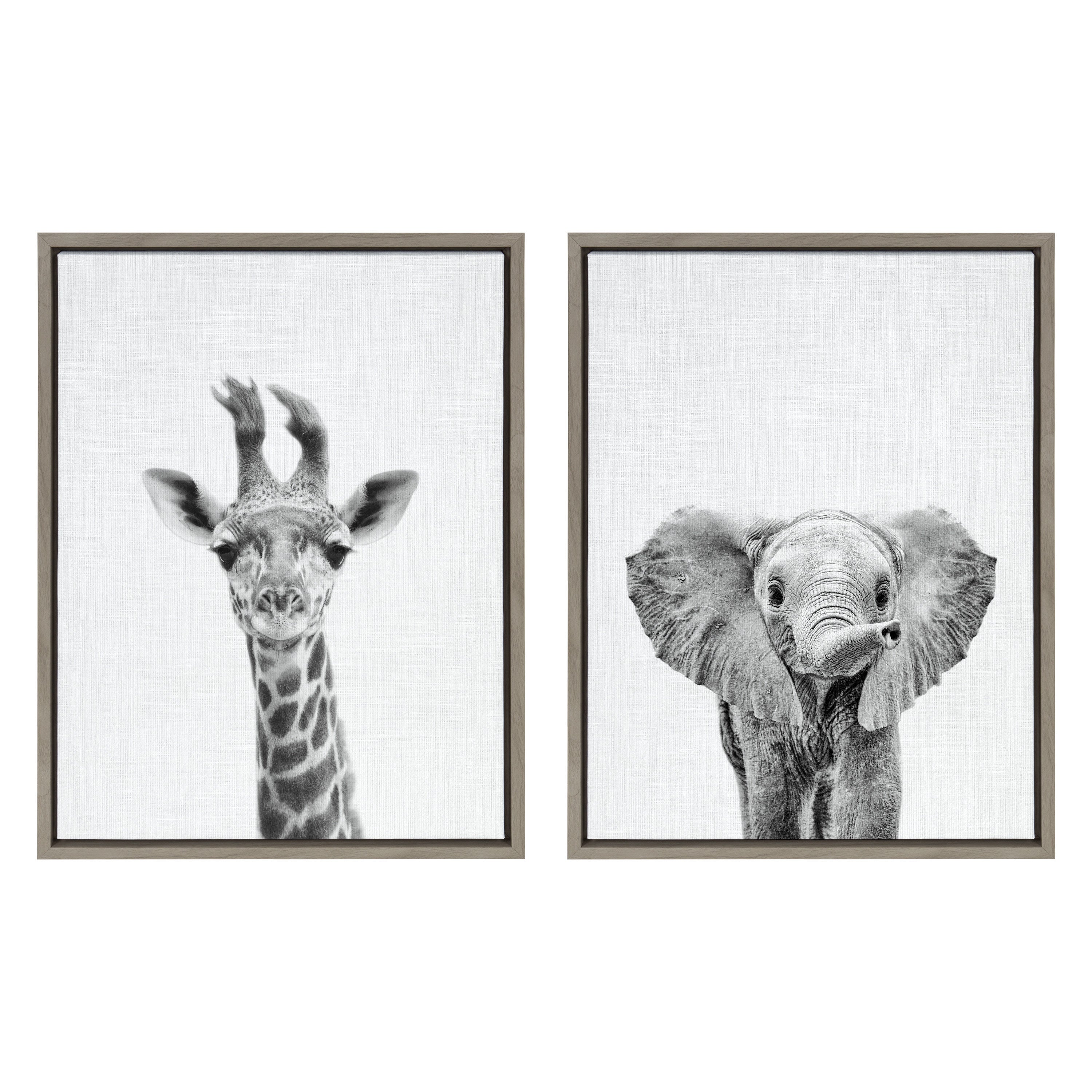Sylvie Baby Giraffe and Elephant Framed Canvas Art Set by Simon Te of by kateandlaurel - product image 8 for Resin Society
