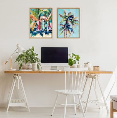Sylvie Surf and Sand and Tropical Palms Study Framed Canvas Art Set by Rachel Christopoulos