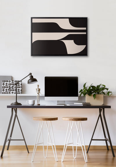 Sylvie Eye Catching Sleek Abstract 6 Black and Beige Framed Canvas by kateandlaurel - product image 16 for Resin Society