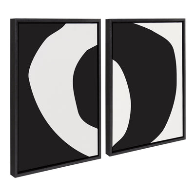 Black and white minimal modern abstract framed canvas art set by The Creative Bunch Studio