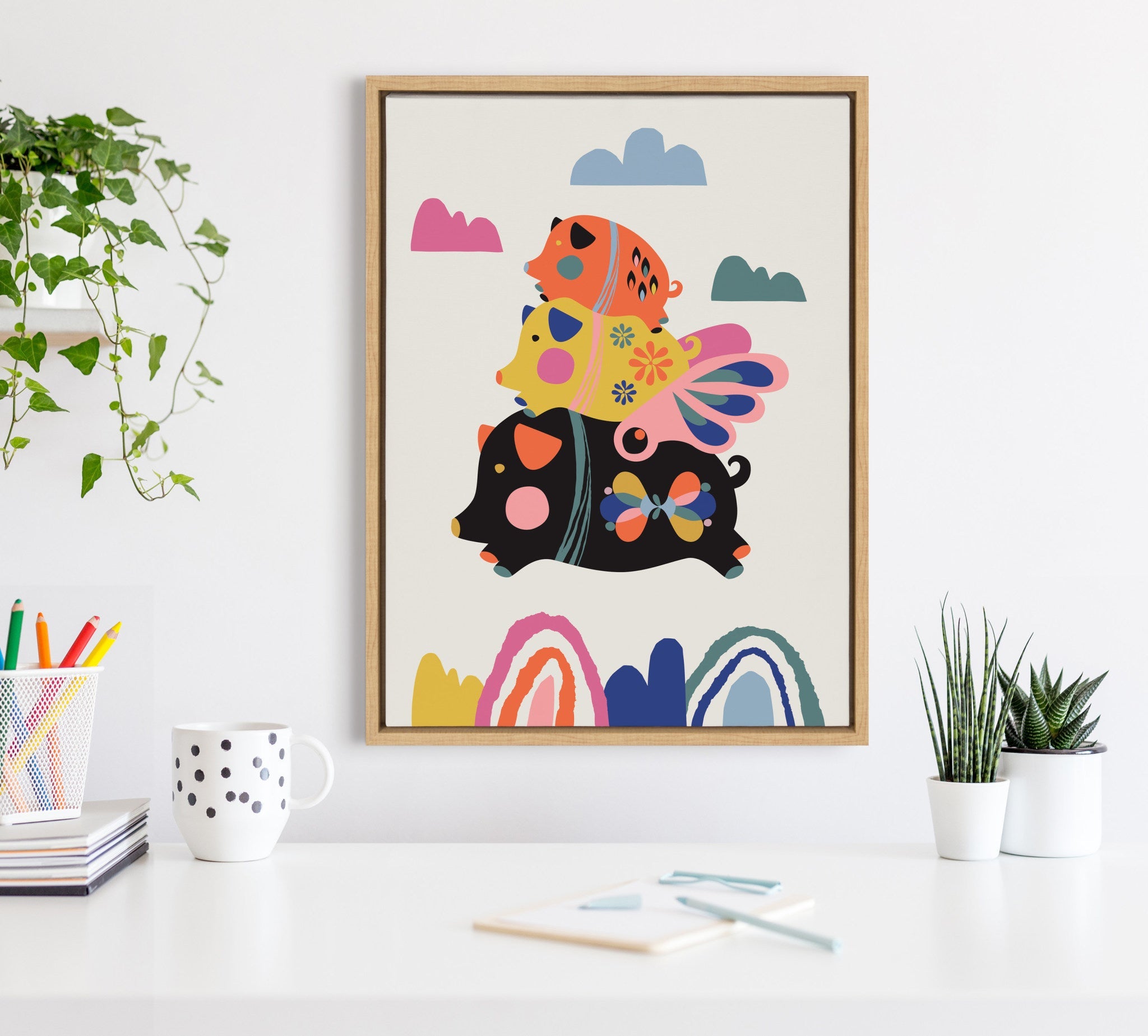 Sylvie Flying Pigs Framed Canvas by kateandlaurel - product image 7 for Resin Society
