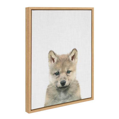 Sylvie Baby Wolf Color Illustration Framed Canvas by kateandlaurel - main product image for Resin Society
