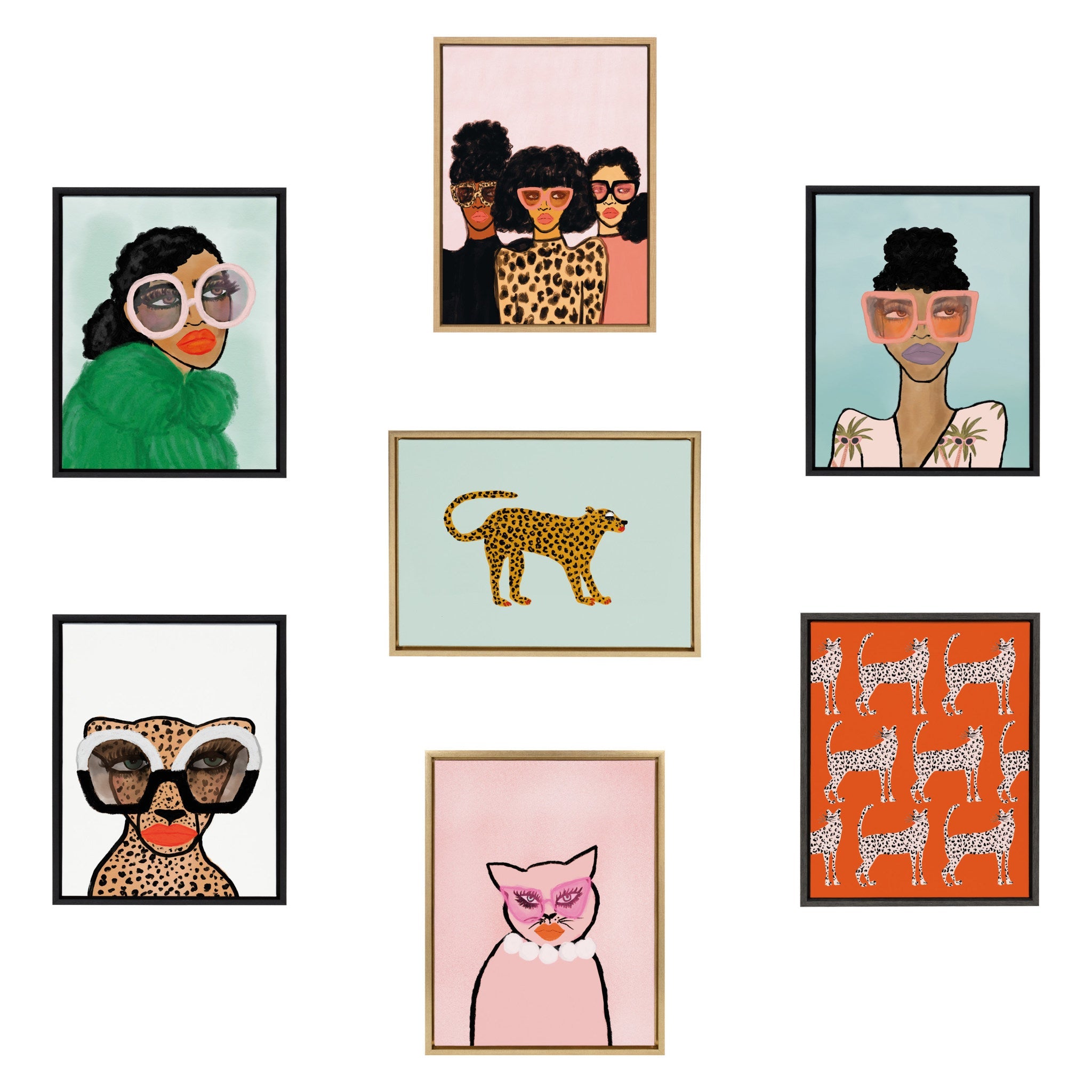 Sylvie Glam Cat Framed Canvas by Kendra Dandy of Bouffants and Broken Hearts
