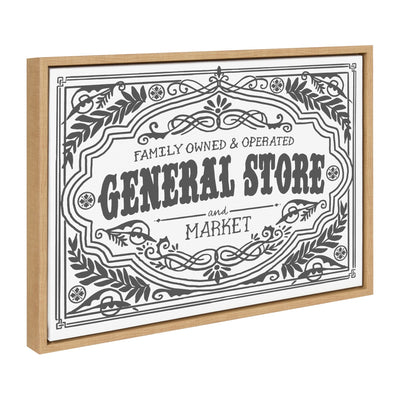 Sylvie General Store Family BW framed canvas showing a black-and-white retro general store sign