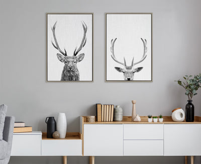 Sylvie The Red Deer BW Framed Canvas by Simon Te of Tai Prints