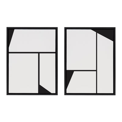 Sylvie Sleek Luxe Minimalist Black and White Abstract Framed Canvas Art Set by The Creative Bunch Studio