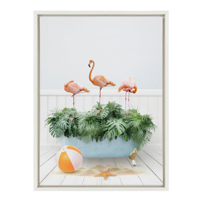 Sylvie Three Flamingos Beach House Bath Framed Canvas by Amy Peterson