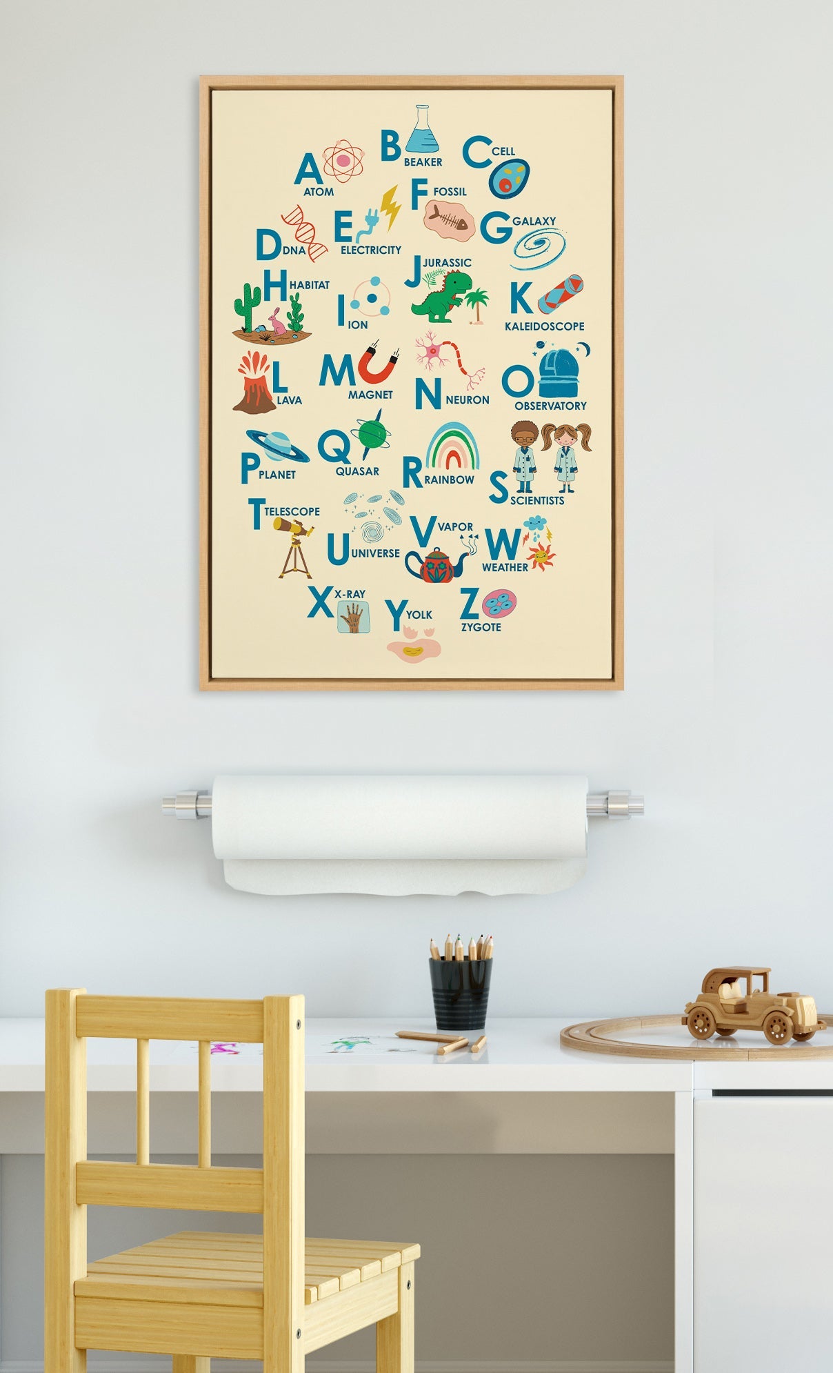 Sylvie Science Alphabet Framed Canvas by Carrie Cantwell
