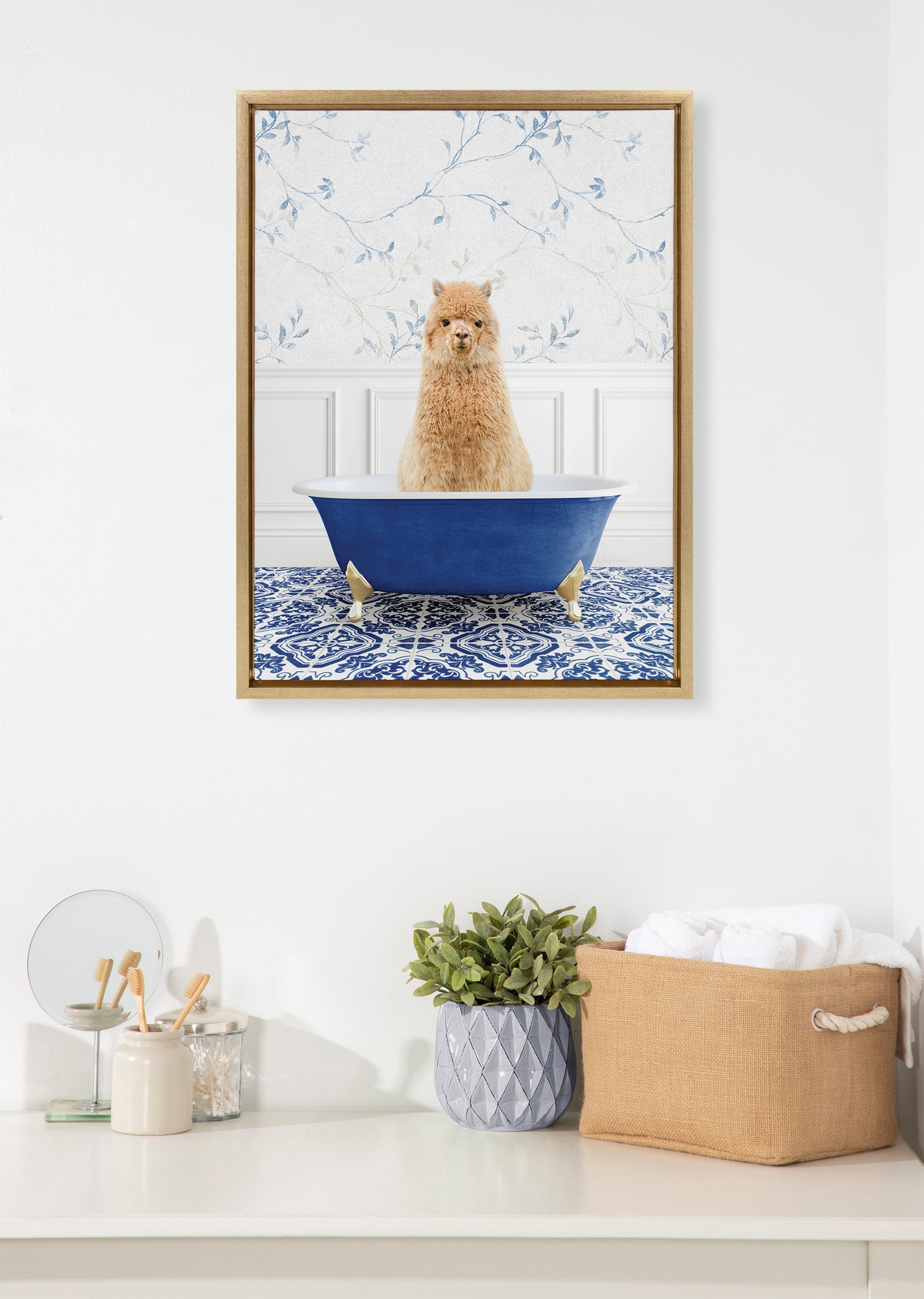 Sylvie Alpaca In Eclectic Blue Bath Framed Canvas by kateandlaurel - product image 10 for Resin Society