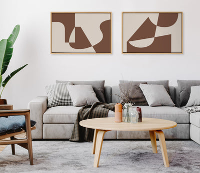 Sylvie Eye Catching Sleek Abstract 4 Brown and Beige Framed Canvas by The Creative Bunch Studio