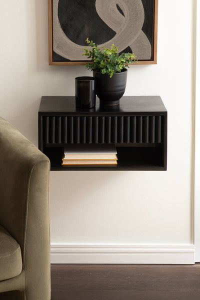 Reid Floating Wood Side Table with Open Storage