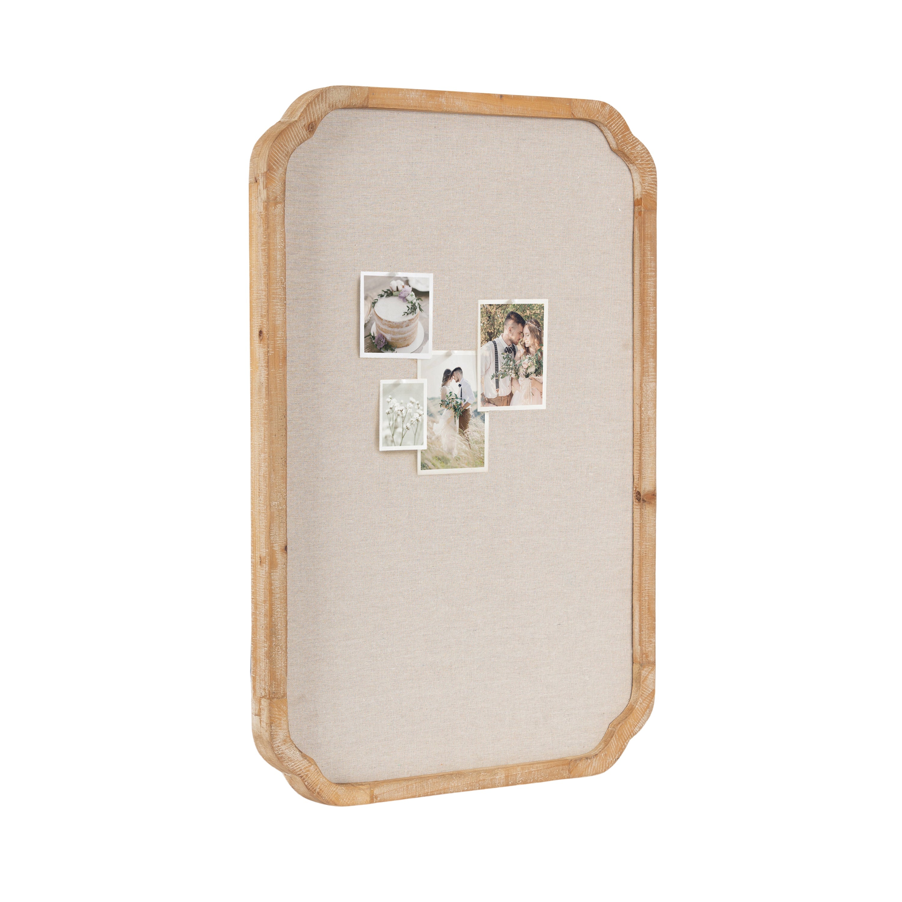Marston Scalloped Fabric Pinboard showing decorative scalloped wooden frame with linen pinning surface