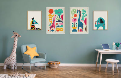 Sylvie Giraffe Garden and Giraffe Garden II Framed Canvas Art Set by Rachel Lee of My Dream Wall