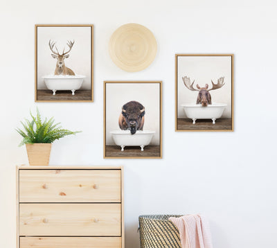 Sylvie Moose Rustic Bubble Bath Framed Canvas by kateandlaurel - product image 17 for Resin Society