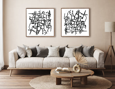 Sylvie Beaded Organic Lines Black and White Abstract Framed Canvas by Statement Goods