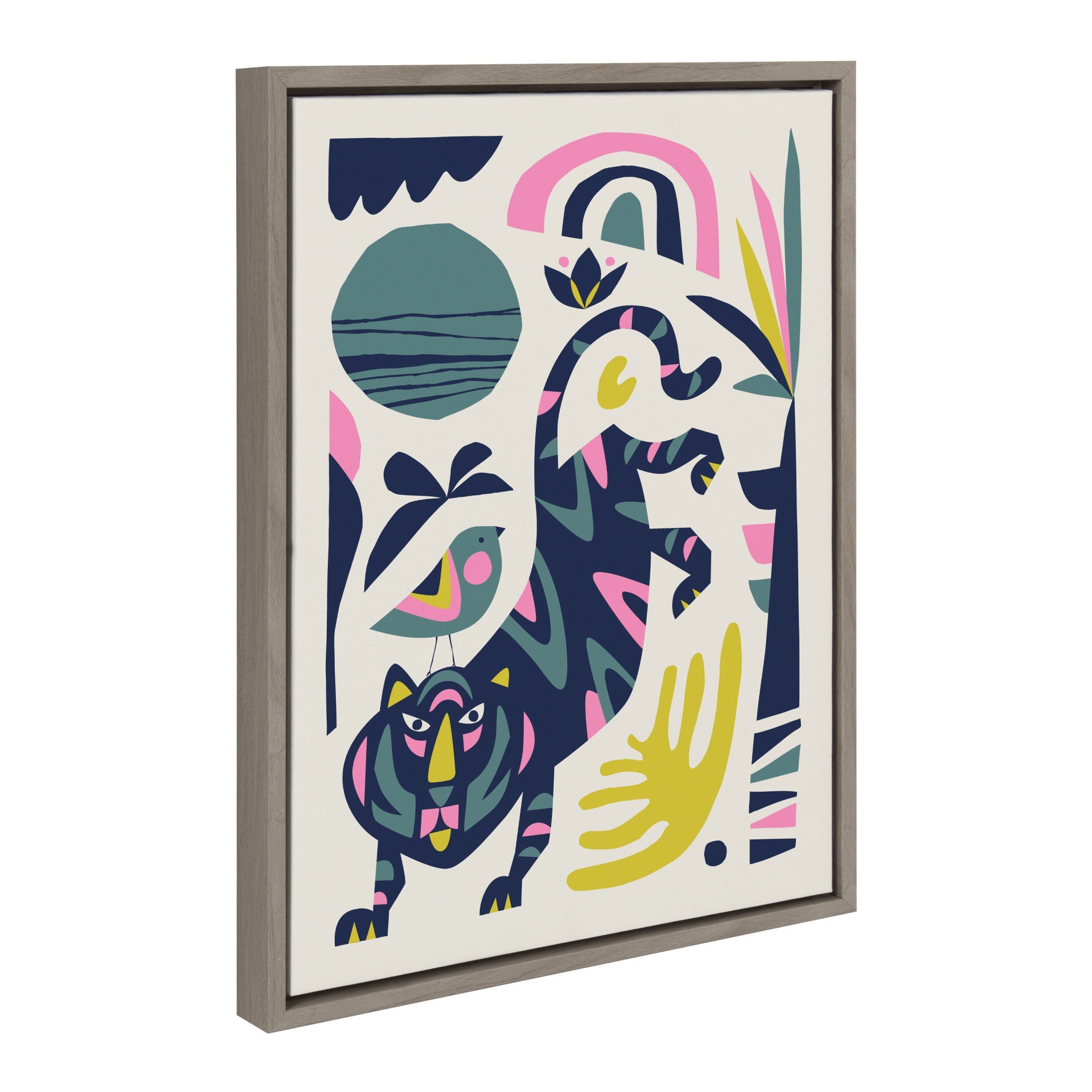 Sylvie Mid Century Modern Tiger and Bird Framed Canvas by kateandlaurel - product image 2 for Resin Society