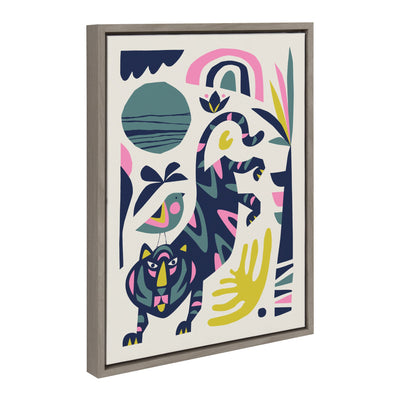 Sylvie Mid Century Modern Tiger and Bird Framed Canvas by kateandlaurel - product image 2 for Resin Society