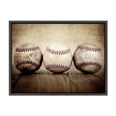 Sylvie Three Vintage Baseballs Framed Canvas by kateandlaurel - main product image for Resin Society