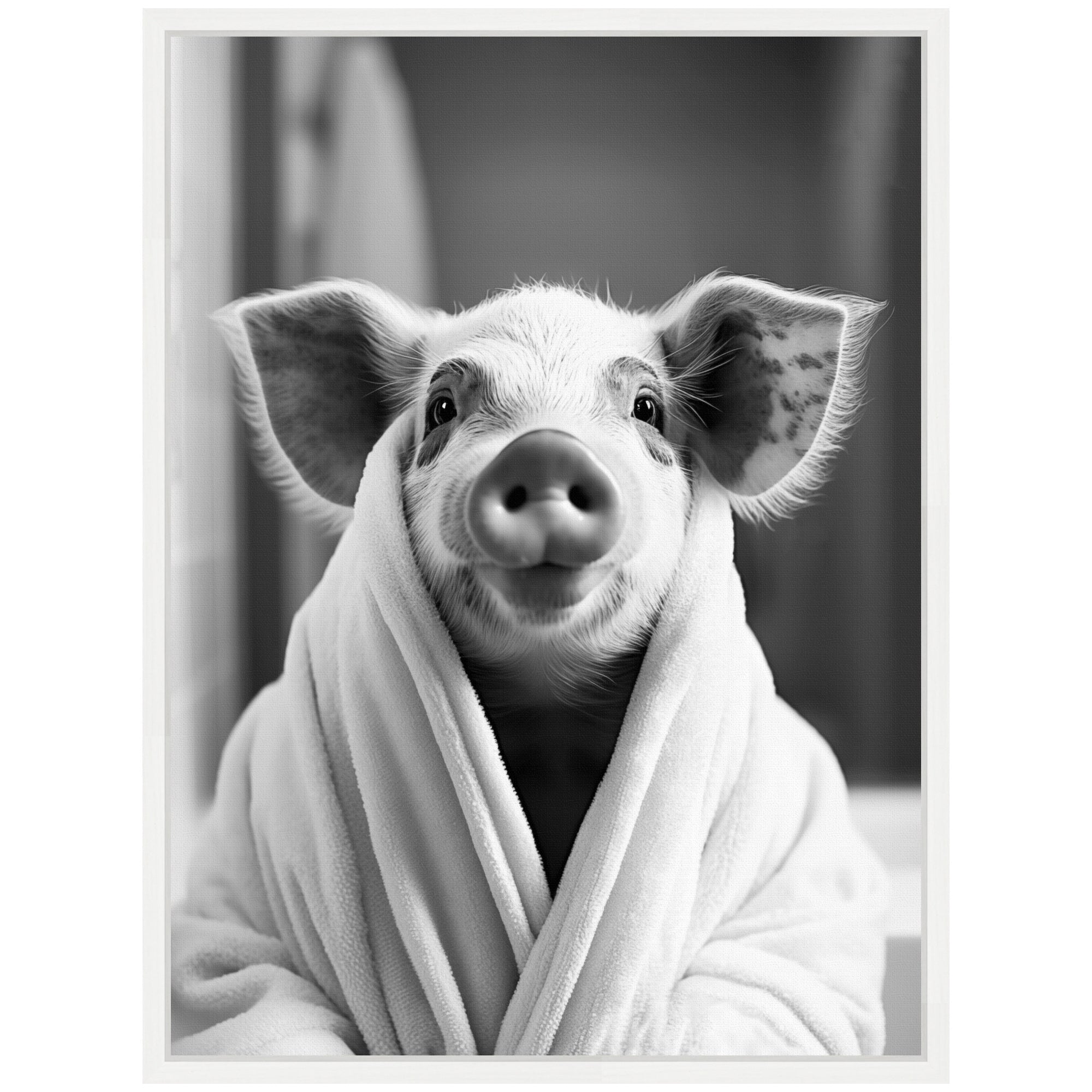 Sylvie Pig Bathroom Art Towel Robe Black and White Framed Canvas