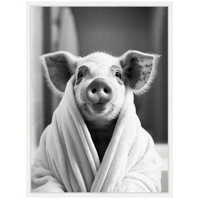 Sylvie Pig Bathroom Art Towel Robe Black and White Framed Canvas