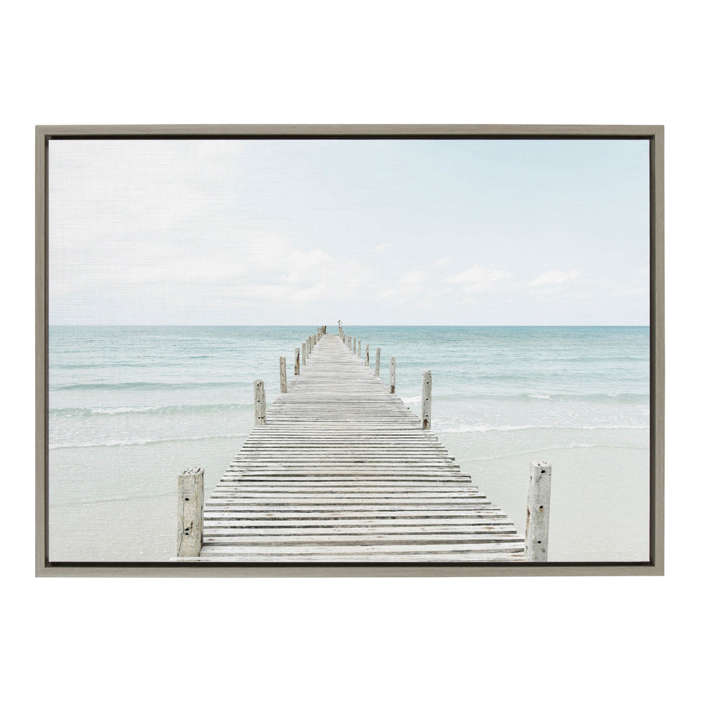 Sylvie Wooden Pier on Beach Framed Canvas by Amy Peterson Art Studio by kateandlaurel - main product image for Resin Society