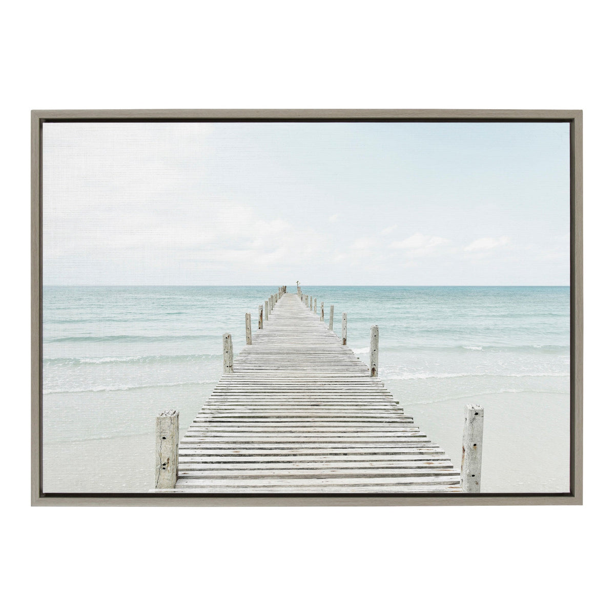 Sylvie Wooden Pier on Beach Framed Canvas by Amy Peterson Art Studio by kateandlaurel - main product image for Resin Society