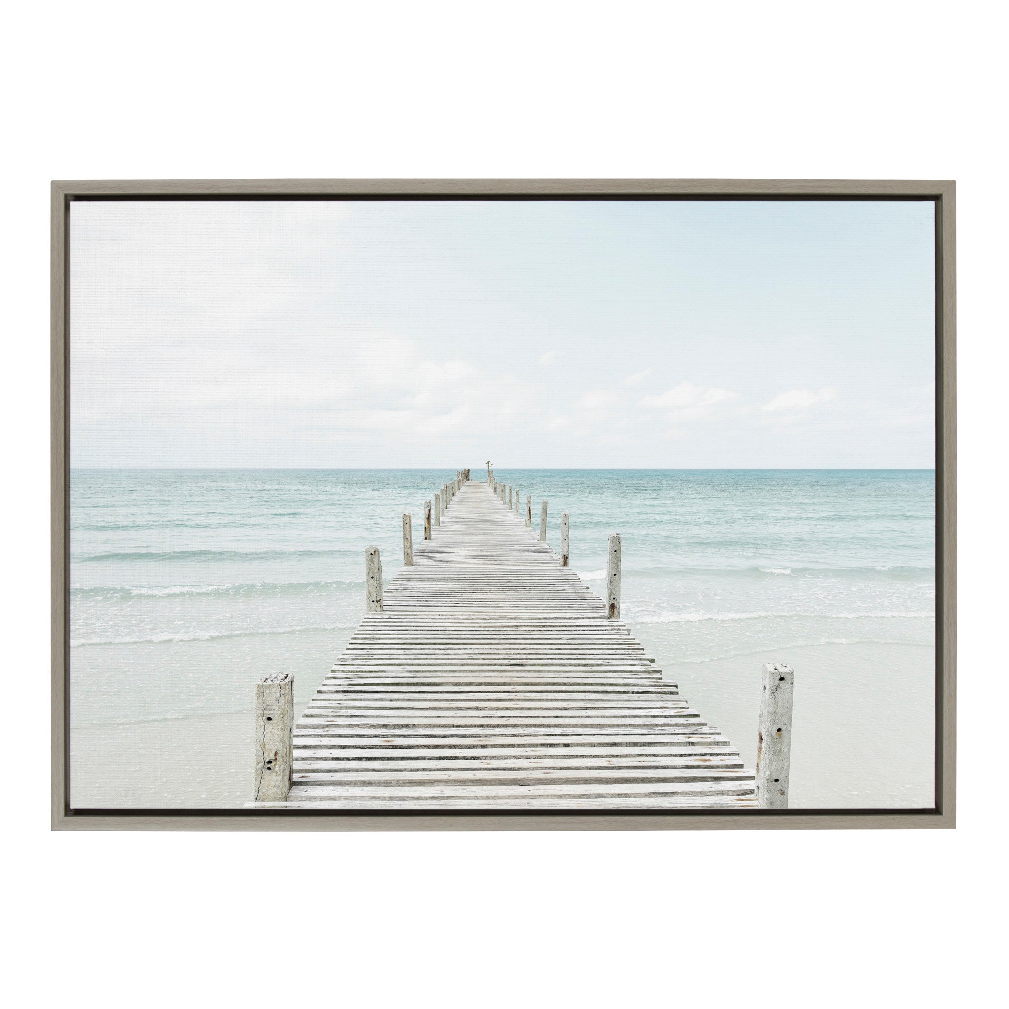 Sylvie Wooden Pier on Beach Framed Canvas by Amy Peterson Art Studio by kateandlaurel - main product image for Resin Society