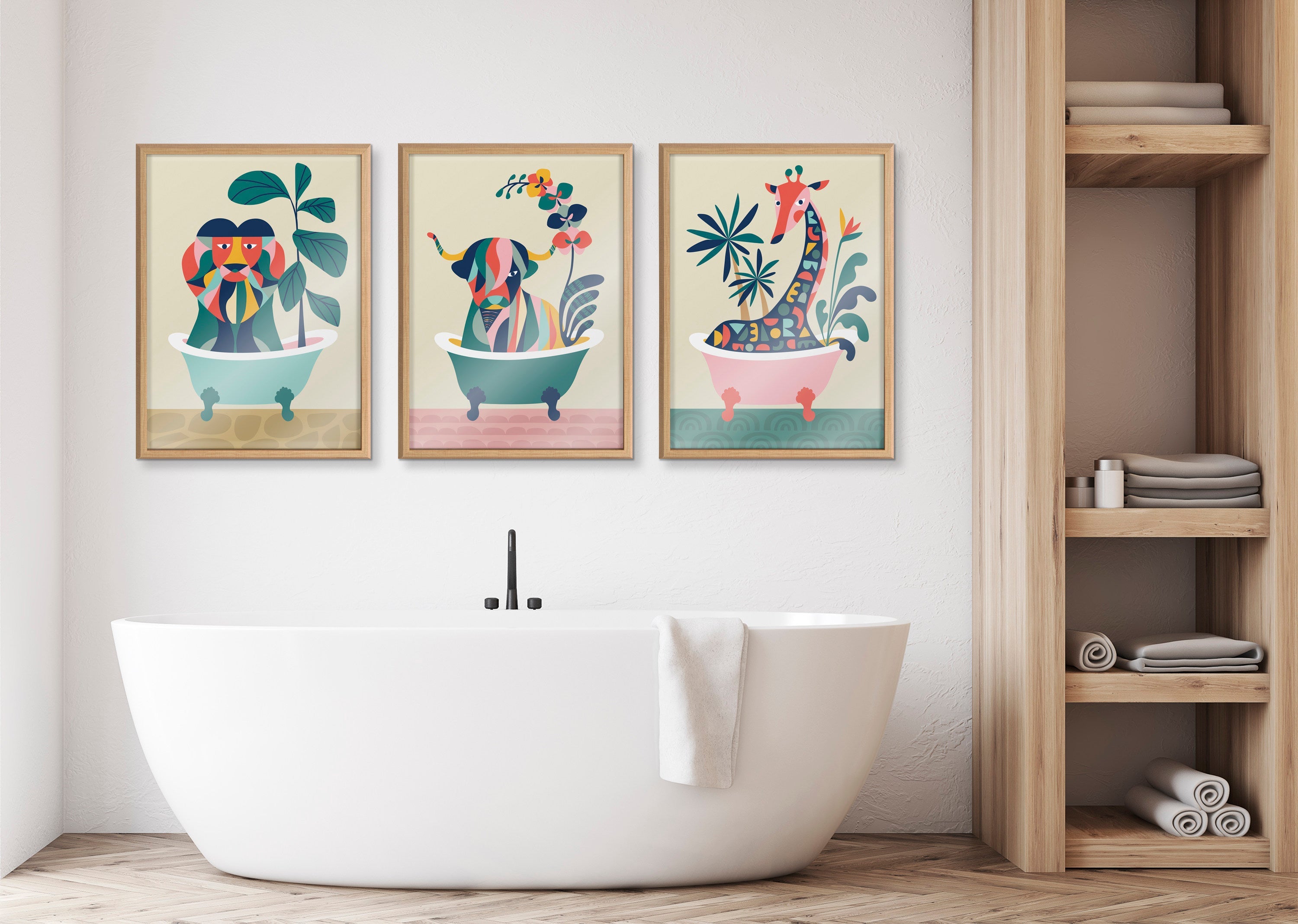 Blake Mid Century Modern Lion in Bathtub Framed Printed Glass by kateandlaurel - product image 11 for Resin Society