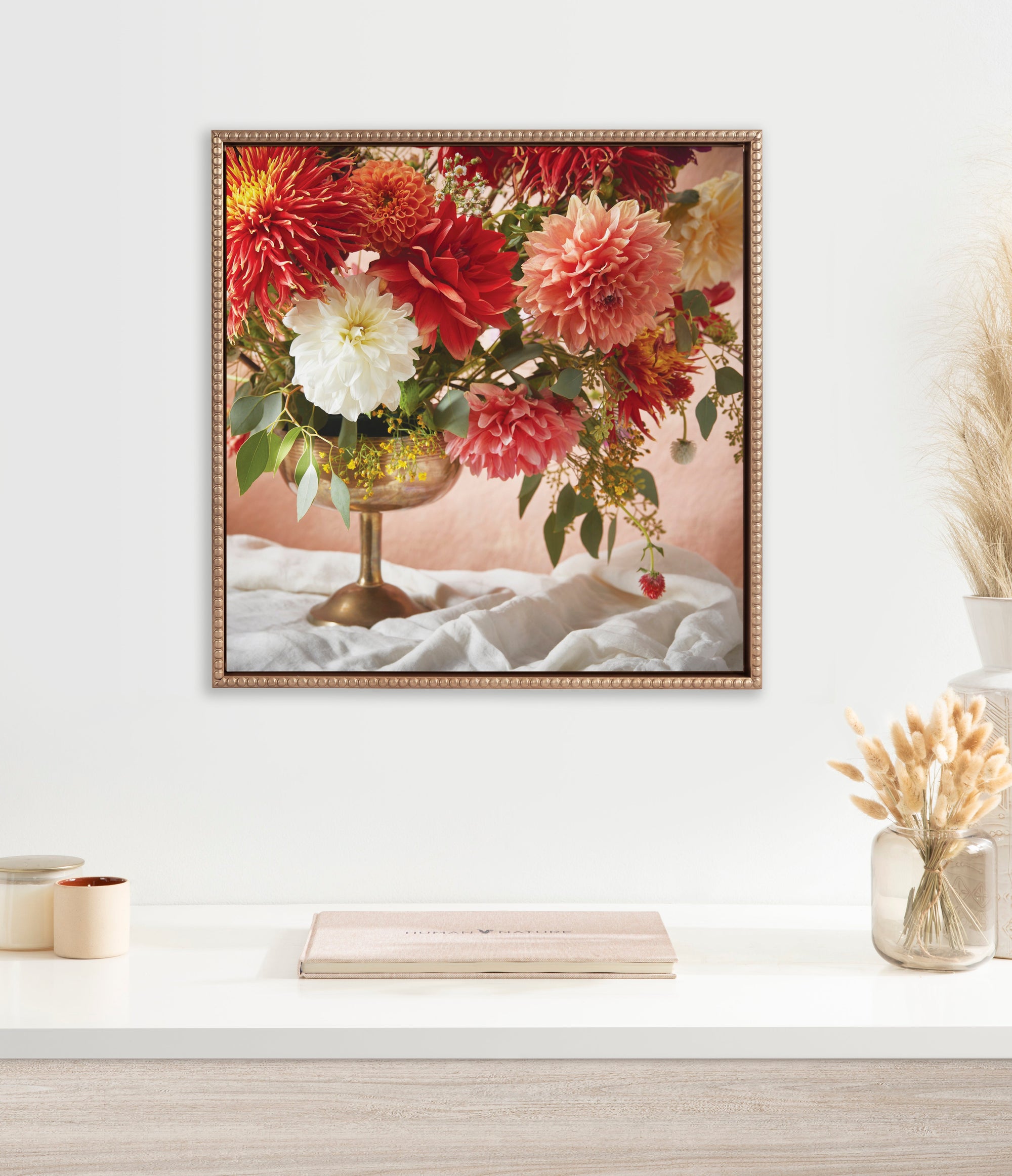 Sylvie Beaded Floral Study Rust Framed Canvas by Emiko and Mark Franzen of F2Images