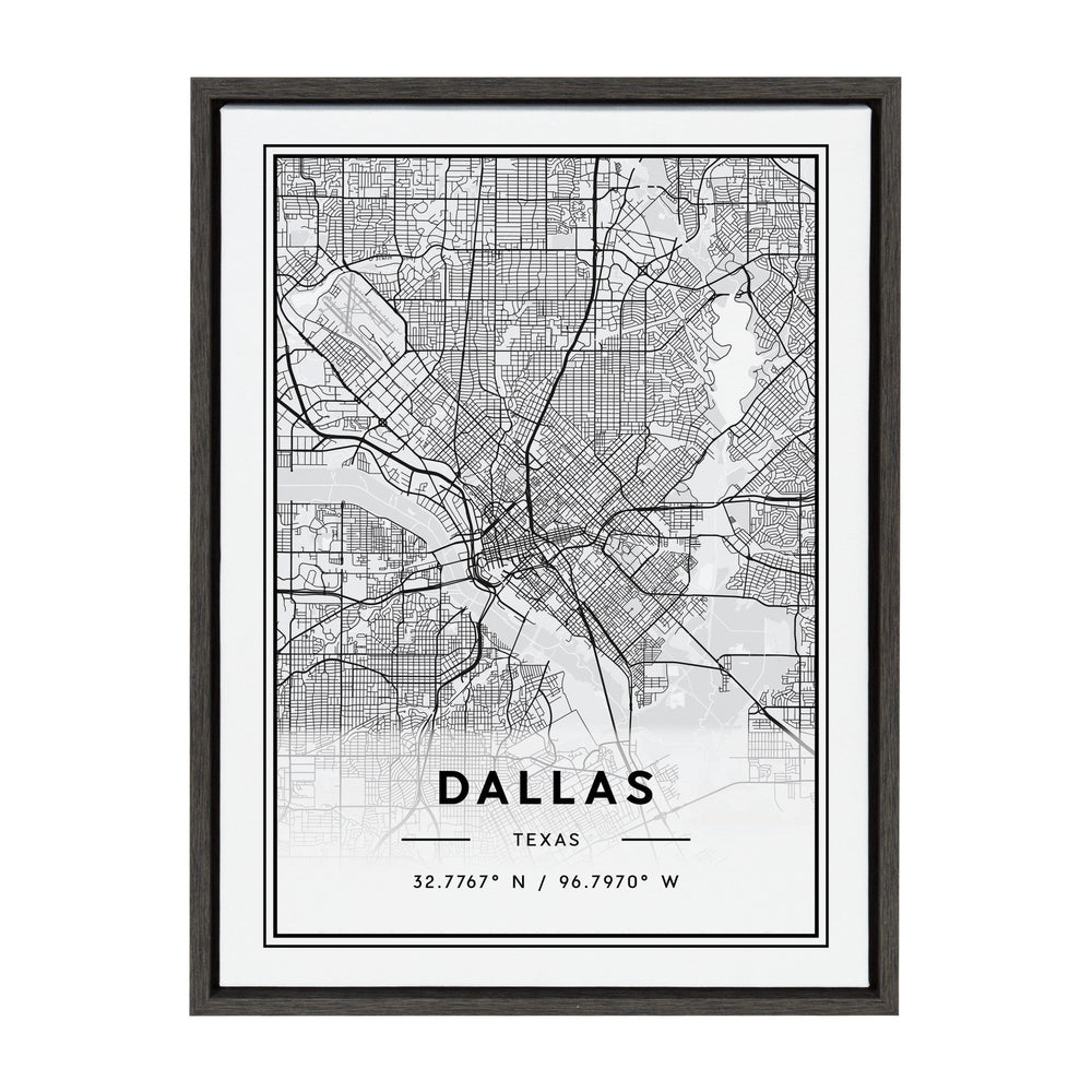 Sylvie Dallas Modern Map Framed Canvas by kateandlaurel - main product image for Resin Society