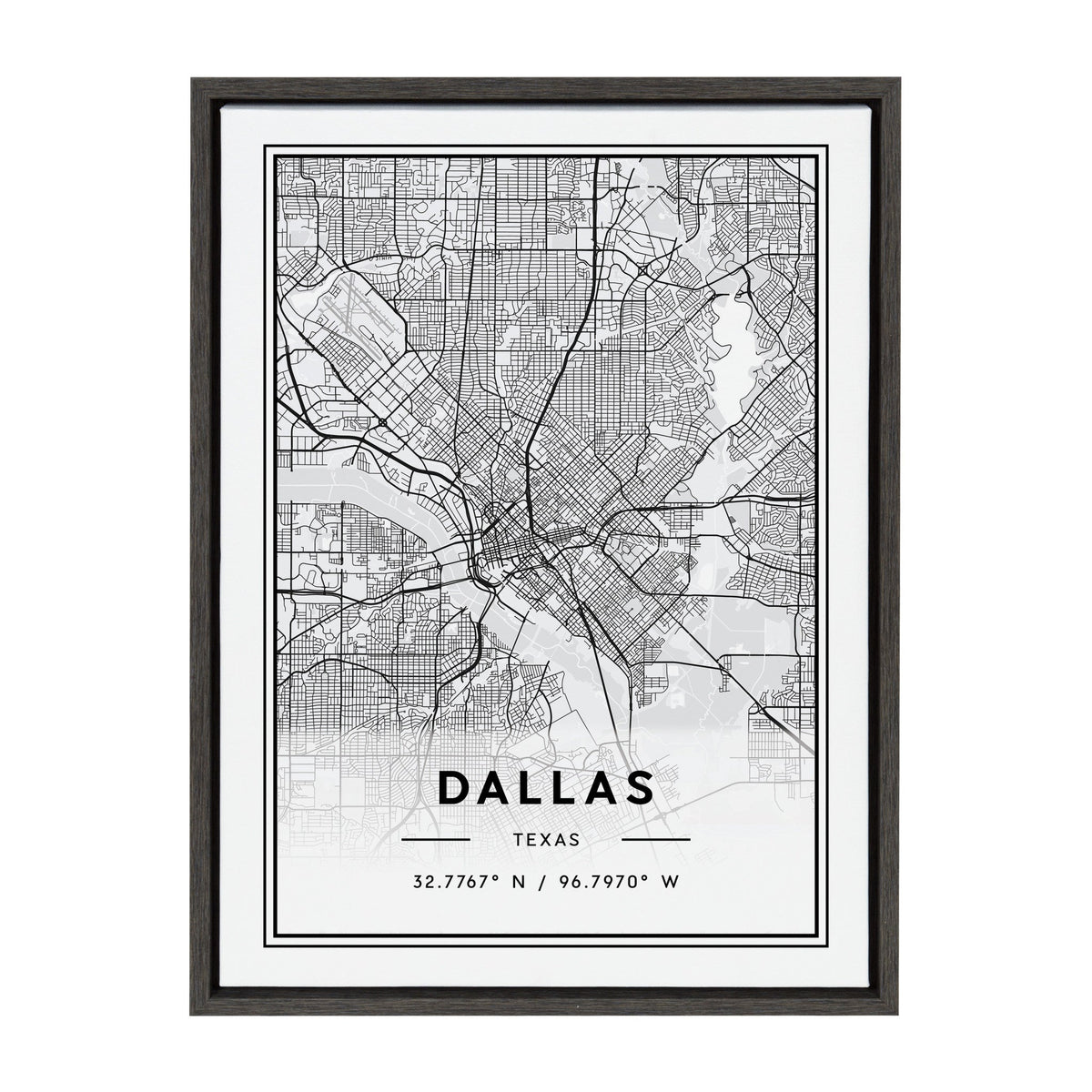 Sylvie Dallas Modern Map Framed Canvas by kateandlaurel - main product image for Resin Society