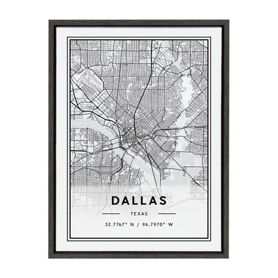 Sylvie Dallas Modern Map Framed Canvas by kateandlaurel - main product image for Resin Society