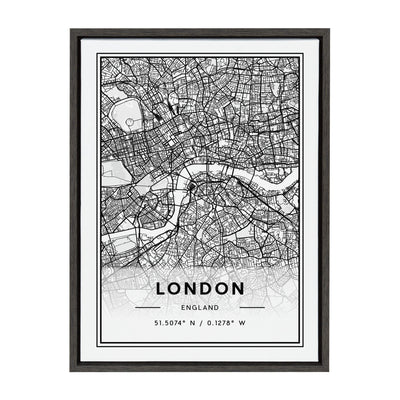 Sylvie London Modern Map Framed Canvas by kateandlaurel - main product image for Resin Society