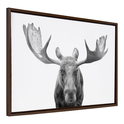 Sylvie Moose black and white animal art printed on canvas and framed in a natural colored frame
