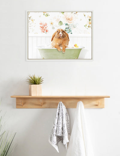 Sylvie Pudgy Bunny in Floral Bubble Bath Framed Canvas by Amy Peterson Art Studio
