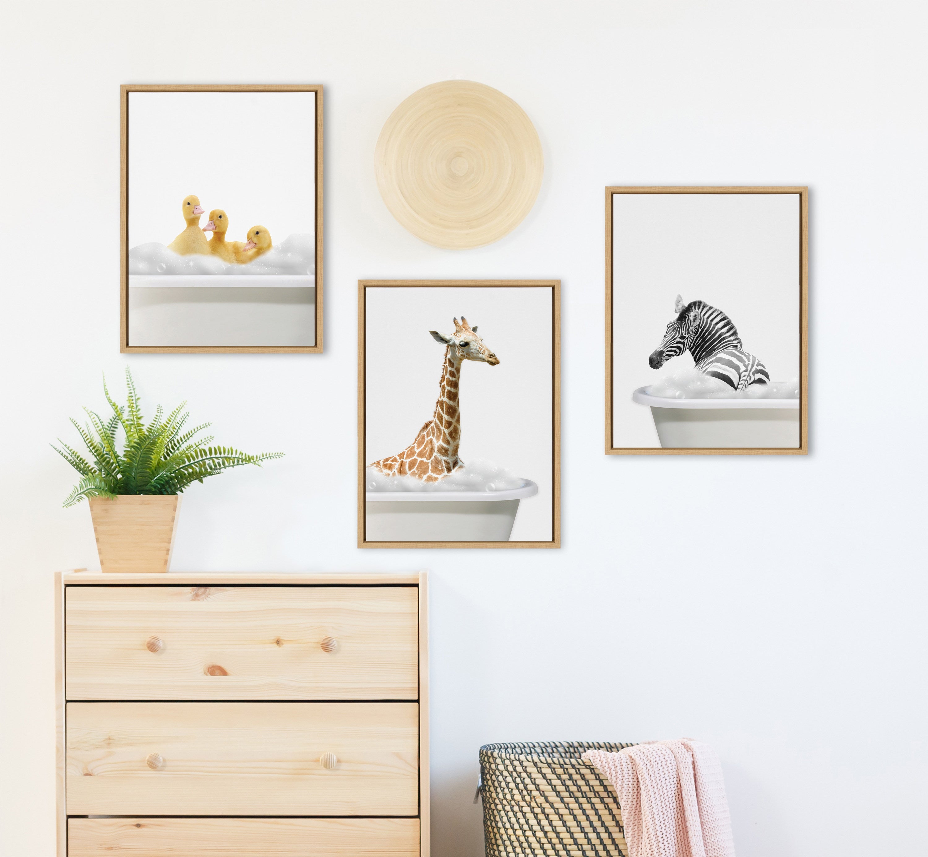 Sylvie Bathroom Bubble Bath 3 Ducks Framed Canvas by The Creative Bunch Studio