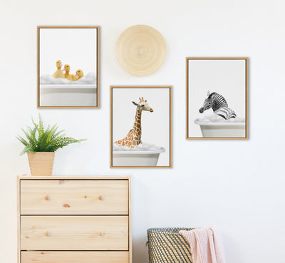 Sylvie Bathroom Bubble Bath 3 Ducks Framed Canvas by The Creative Bunch Studio