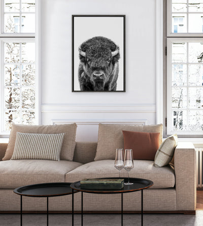 Sylvie Bison Portrait Black and White Framed Canvas by Amy Peterson Art Studio