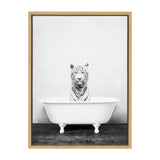 Sylvie White Tiger in The Bathtub Framed Canvas by Amy Peterson by kateandlaurel - main product image for Resin Society